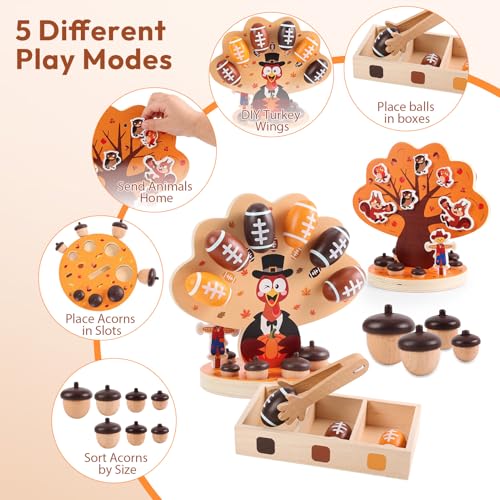 Image of Woodtoe Montessori Toys for 3 4 5 Year Old, Fall Acorn Harvest Tree Toy
