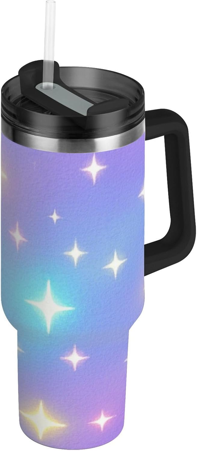 Botella de agua infantil con diseño de estrella de neón y boca ancha, para niños, tapa a prueba de fugas y pajita, taza de café decorativa para