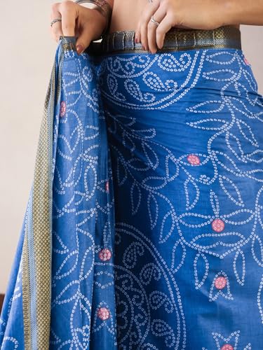 Image of SAREE MALL Women's Cotton Bandhani Printed Ready To Wear one Minute Saree With Unstitched Blouse