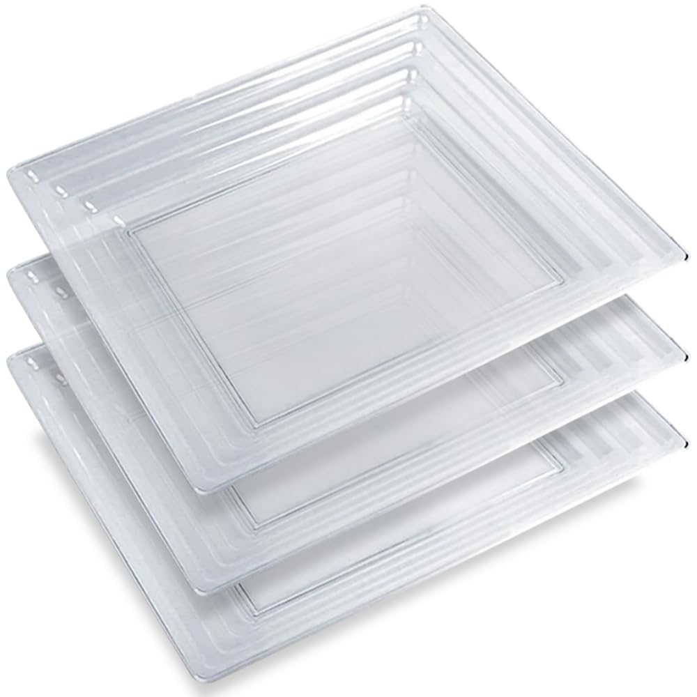 Photo 1 of Clear Plastic Square Serving Trays With Groove Rim Design (16"x16") - Pack Of 3 