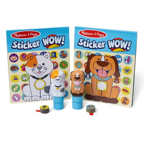 Melissa & Doug Sticker Wow - Mascotas (Perro y Gato) Paquete Especial, Manualidades Coleccionables – 2 Cuadernos de Actividades, 2 Estampadores de Pegatinas, 2 Montones de Calcomanias Extra