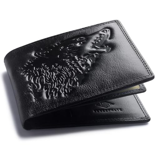 skneephate Wolf Large Wallets for Men Genuine Leather Bifold Extra Capacity Rfid Blocking Gifts for Him Husband (black)