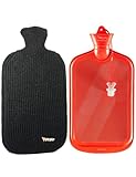Peterpan The Original Knit Cover Wool Blend Hot Water Bottle, 100 Fl Oz (3 Liters) Capacity, BPA & Phthalates Free, Hot Water Bottle for Bed, Hot Water Bottles for Pain Relief, Black