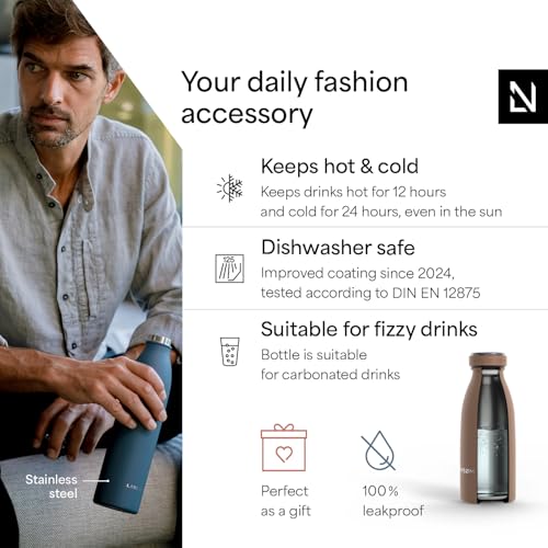 Image of LARS NYSOM Stainless Steel Insulated Water Bottle 12oz 17oz 25oz 34oz 51oz | Insulated Thermo Flask for Hot and Cold Beverages | Leakproof Drinking Bottle (Mocha Brown, 11.9oz)