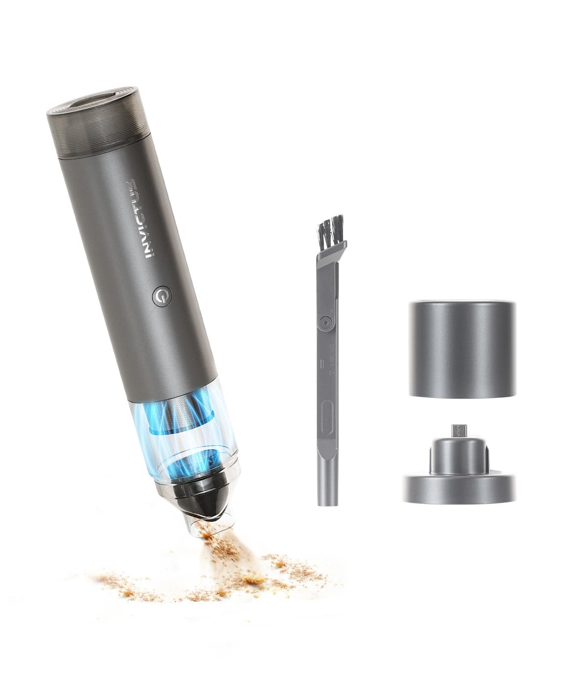 Genius Invictus One Table A06883 - Juego de 7 miniaspiradoras con batería 2 en 1 para Coche, Mesa y PC, Bomba de Aire, Tiempo de Funcionamiento hasta 20 min, Filtro HEPA de Carga rápida