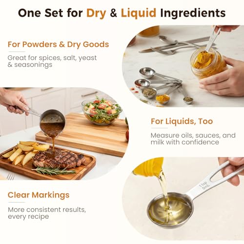 13PCS Stainless Steel Measuring Cups and Spoons Set with Funnel, Stackable Metal Measuring Cup and Spoon Set for Baking Cooking, Dishwasher Safe Kitchen Tools with for Dry & Liquid Ingredients - Thumbnail 2