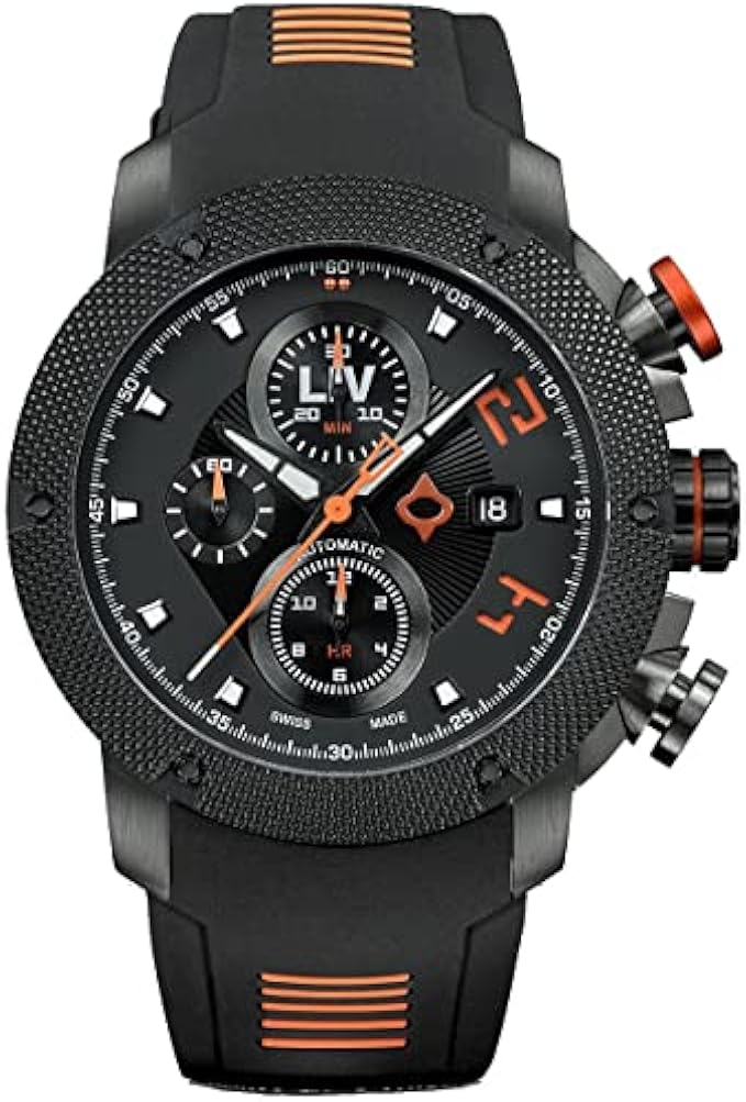 LIV GX-AC Swiss Automatic ETA 7750 26 Jewel Movement Chronograph 46mm 316L Case, 3D Multi-Layer Dial + Quickset Date - Rugged Classic Watch for Men - Skeleton Case-back - Sapphire Crystal - 330 FT Wat