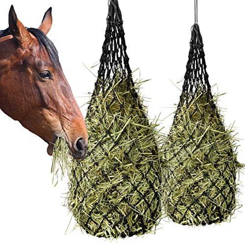 LIANLI,2 pacote de malha de feno cabra cavalo alimentador de feno ajustável náilon pendurado sacos d