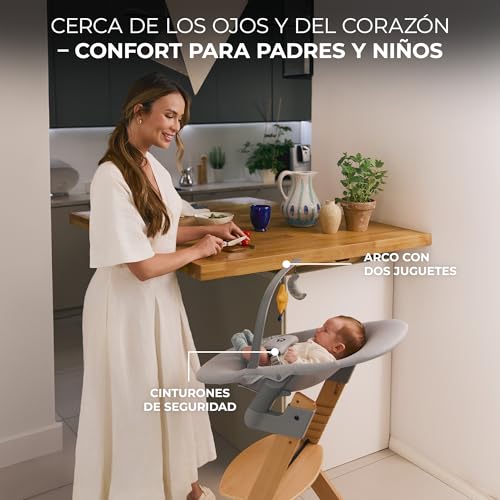 Miniatura 4 de Kinderkraft ENOCK Trona bebé de Madera + Hamaca Bebé CALMEE, portatil, para niños, Silla alta Infantil, Evolutiva, Ergonómica, Barrera y Bandeja, Gris