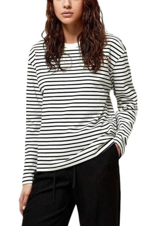 Women Sweatshirt Tshirt White Color Black Stripped | Women's Cotton Round Neck Pullover Top | Long Sleeve | Cotton Sweatshirt Crafted with Comfort Fit for Everyday Wear-image-23