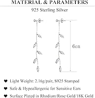 Vista 6 de SLUYNZ Solid 925 Sterling Silver Droplet Dangle Earrings Chain for Women Teens Olive Leaf Wedding Dangle Earrings Bridal Earrings