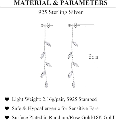 Miniatura 6 de SLUYNZ Solid 925 Sterling Silver Droplet Dangle Earrings Chain for Women Teens Olive Leaf Wedding Dangle Earrings Bridal Earrings