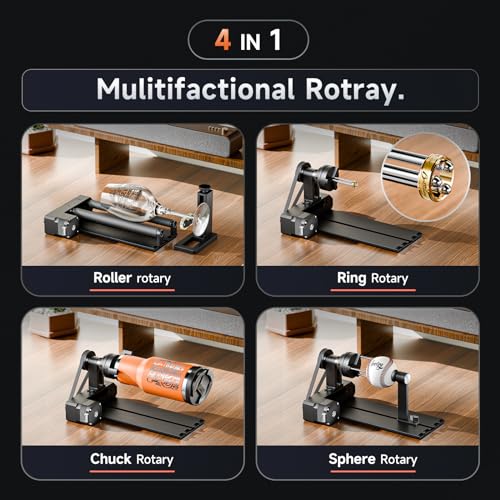 YOOPAI D1 4-in-1 Laser Rotary Roller, Suitable for Most Frame-Type Laser Engraving Machines, with 2 Types of Claws and Pins, Used to Engrave Cylindrical, Spherical, Ring-Shaped Objects - Image 3