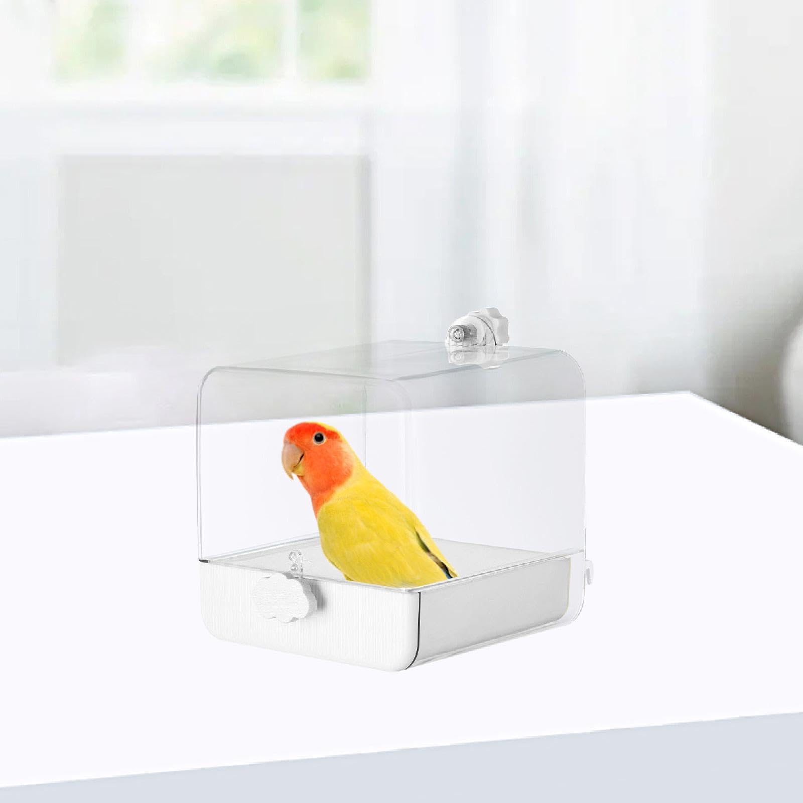 Pet Bird Bad Box, Papageienhängebadewanne, Käfigzubehör Käfig Vogel Dusche Papagei Badehaus für Wellenloser Budgie Kanarien, Weiß