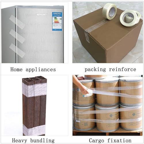 CHUANGSEED 2 Stück Filament-Umreifungsband, Filamentband Fadenverstärkt 50mm X 50m transparentes Packband glasfaserverstärktes Teppichband, Verpackungsband, starkes Klebeband (Gitter 50mm X 50m)
