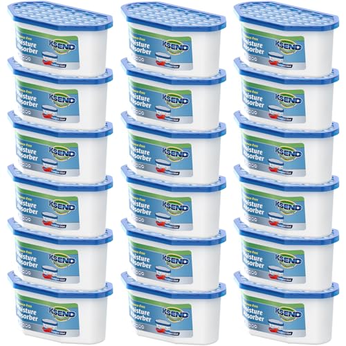 Ksend Moisture Absorbers, 18 Pack, Compact Dehumidifier for Closet, Efficient Humidity Absorber Boxes, Moisture Absorber for Closet, Odor Eliminator with Fragrance Free, Blue, 6.4oz, 300ml