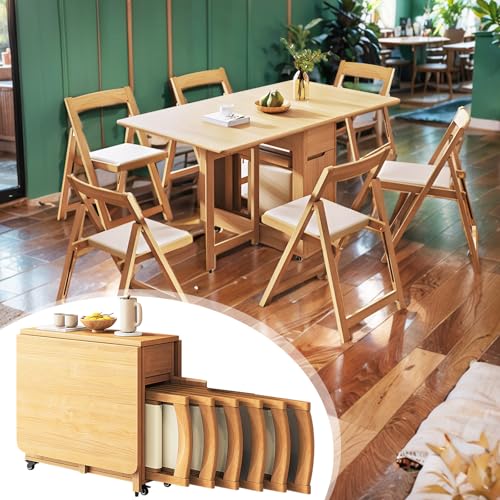 Mesa de comedor plegable de madera con sillas tapizadas, diseño de ahorro de espacio para comedores, balcones y espacios estrechos, mesa de mariposa de madera maciza