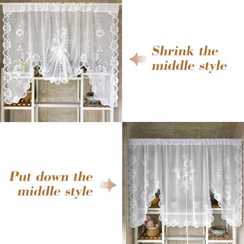 Image of HASTHIP White Lace Curtain 100x100cm, Embroidered Cafe Window Valance