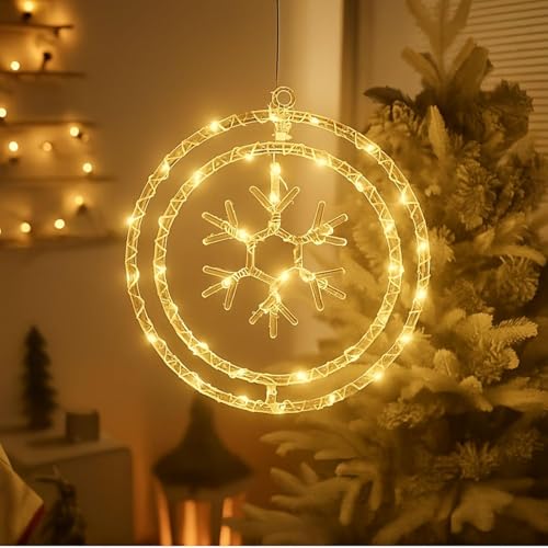 Quace LED Snowflake Ring Hanging Light – Energy Efficient Warm White Hanging Decor for Celebrations & Home (30 cm Diameter)