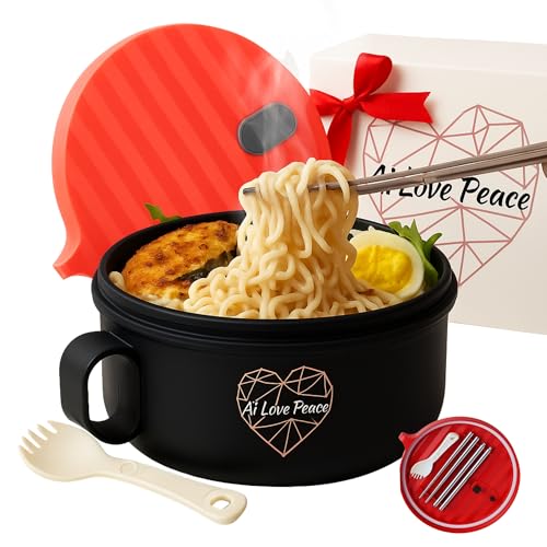 Comparison: Best Microwave Noodle Bowls 10 AI LOVE PEACE Microwaveable Ramen Noodle Bowl Cooker 40oz for Ramen, Rice, Pho, Soup, and Pasta, Dishwasher Safe and Portable, Ideal for Home, Office, Dorm, or Gift (Red)
