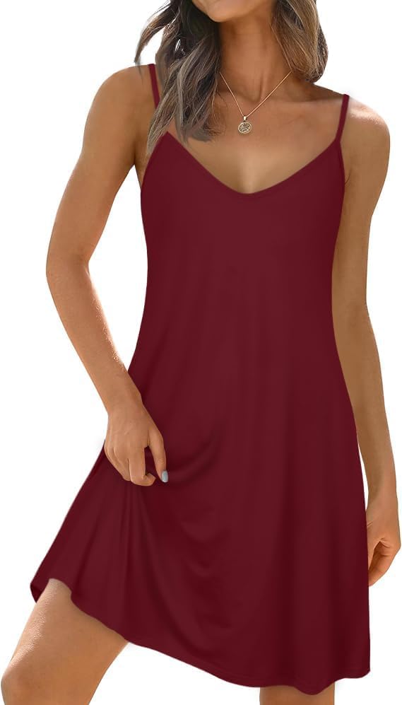 Image of elescat Womens Summer Dresses Spaghetti Strap V Neck Casual Sleeveless Sundress Beach Cover Ups with Pockets 2026