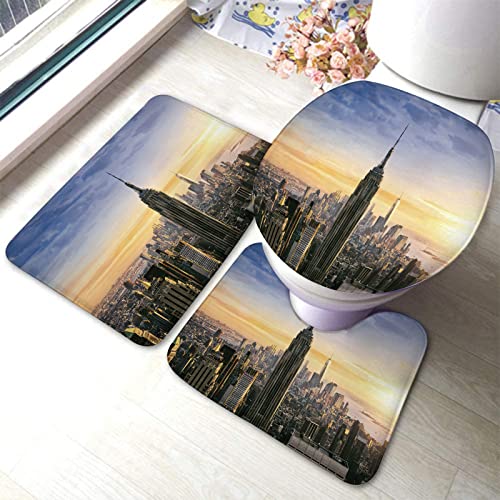 Badezimmerteppich-Set, 3-teilig, Empire State Building Sunset, waschbare Badeteppiche, rutschfest, mit Rückenpolster, Konturteppich und Toilettendeckelbezug