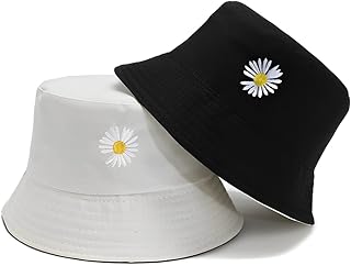 JYNVO Chapéu de pescador, bordado margarida, chapéu de sol Trendy para ao ar livre e momentos livres, despedidas de solteiro e celebrações de verão