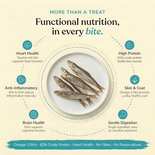 Image of Dehydrated Anchovies | Cat Treats | Natural Taurine & Omega-3 | Heart Health & Silky Coat | Training and Reward | Dental Chew | Human-Grade | No Preservatives | 70g