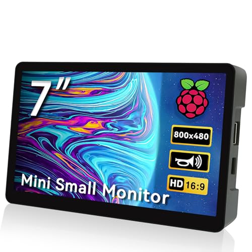 HAMTYSAN 7 Inch Raspberry Pi Screen 800x480 Small HDMI Monitor with Case, LCD Screen Display for Raspberry Pi 5/4/3/2/ Jetson Nano Win11/10/8/7, Dual Speakers, Non-Touch