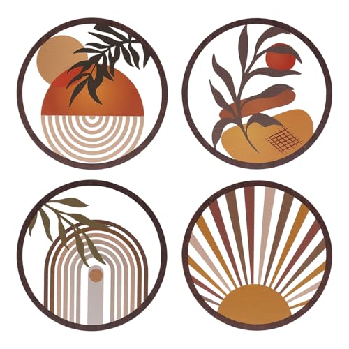 pechpell 4Pcs Metal Boho Wall Art, 10 Inch Openwork Small Burnt Orange Bohemian Hanging Minimalist Decor for Living Room Bedroom Bathroom Office Home Aesthetic