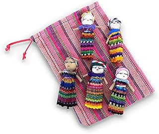Set of 5 Guatemalan handmade Worry Doll with a colourful crafted storage bag | Worry Dolls for Girls | Worry Dolls For Boys | Anxiety Dolls | Worry Doll | Guatamalan Doll