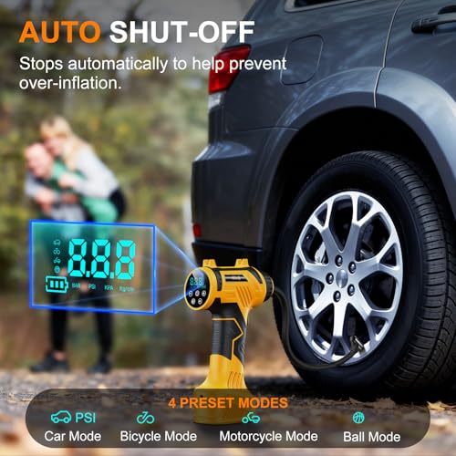 Image of 3200mAh Tire Inflator Portable Air Compressor - Corded /Cordless Tire Inflator - Battery & 12V DC, Faster Inflation Handheld Air Compressor, 160PSI Air Pump for Car, SUV, Motorcycle, Bike