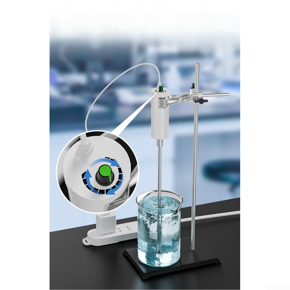 Elektryczny mikser laboratoryjny 5 V, zasilany przez USB, regulowana prędkość 1000-2000 obr./min, metal, do pojemników 0,5 l - 3 l, eksperymenty chemiczne, biały, 20,5 x 13 cm