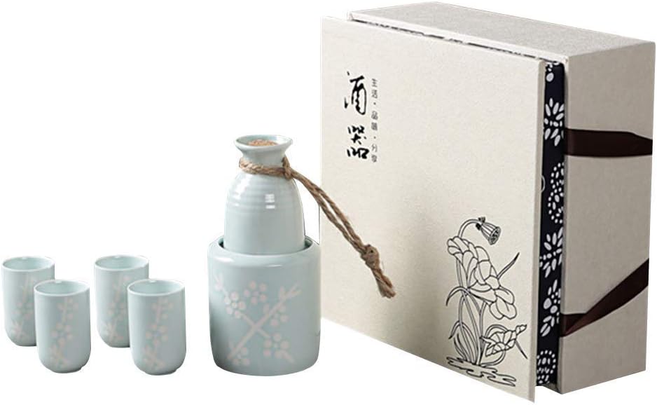 Sake Set of Cup Set,Ceramic Cups, Crafts Wine Glasses,6 Piece Japanese Sake Cup Set White Glaze Texture Ceramic Cups, Craft Wine Glass Gift Box Set, Best Gift for Family and Frie