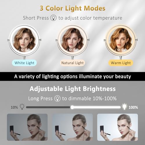 Espejo de maquillaje con luz y doble aumento miniatura 2