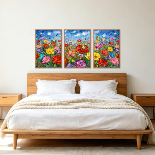 Image of CHDITB 3D Impasto Poppy Floral Wall Art, Wildflower Botanical Wall Decor
