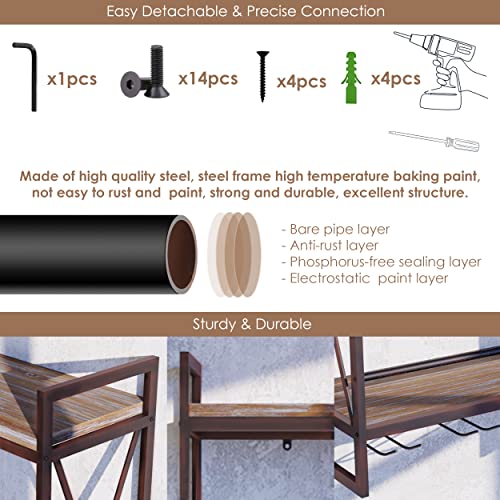 Gwh Industrial Wine Rack Wall Mounted - (3 Tier - 31.5In - Black Brush Red Coper), Easy To Install , Hanging Wine Rack, 100% Pine Solid Wood, Galvanized Steel #TOP3