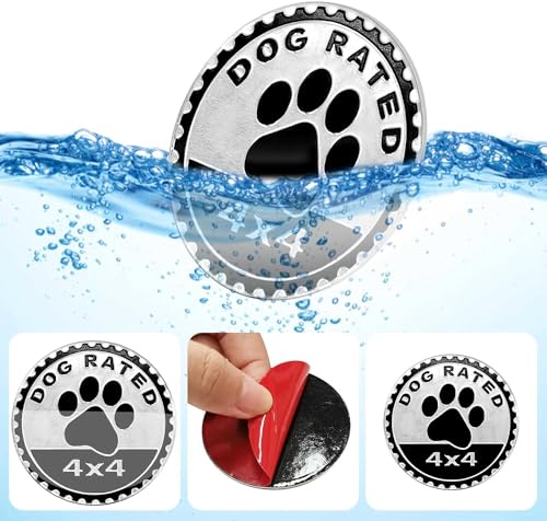 Image of 4Pcs Dogs Badge Rated Metal Automotive Badge 3D Metal Car Badges Emblems Round Emblem Decals Compatible for Jeep Wrangler Vehicles Trucks SUV