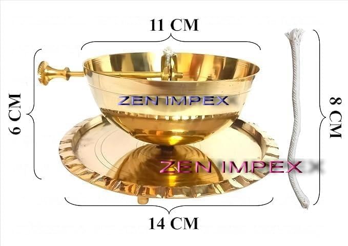 Handicrafts - Premium Brass Akhand Jyoth with Glass Chimney - Diya - Deep - Golden Brass Diya with Wick Lifting Screw Lever Pooja Item for Diwali, Navratri, Home Decoration.6 inch *5.5 inch 4