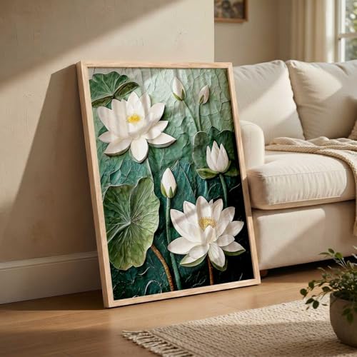 Image of kotart Aesthetic lotus Art Home Decoration Painting | Floral Paintings With Frame For Living Room Bed Room Hotel Wall Decor Digital Reprint (19x25 inch)