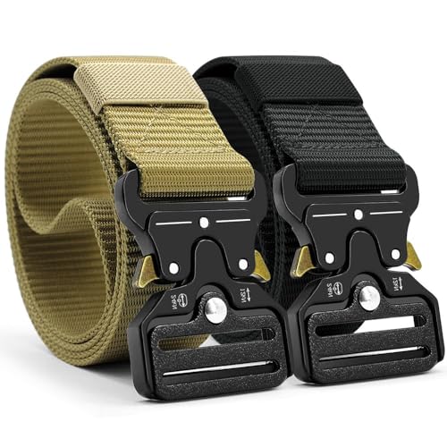 Men's Tactical Belt,Military Rigger Elastic Nylon Belt 2-Pack,with Retainer Quick Release Metal Buckle outdoors2