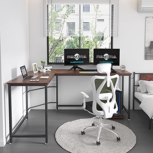 Samtra 66" × 47" Reversible Large L Shaped Computer Desk Laptop Table Study Workstation Office Home Furniture Wood Natural, Espresso #TOP2