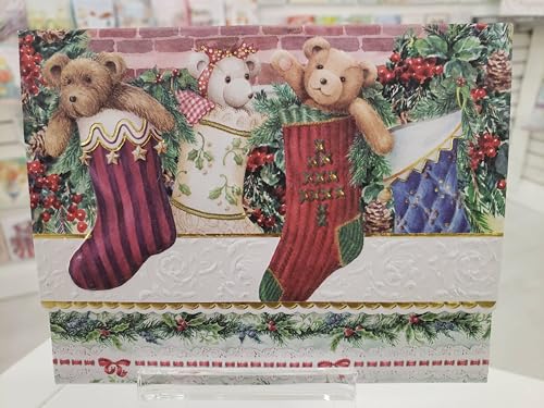 Image of Set of 3 - Christmas Holiday Stockings Portfolio Boxed Note Cards by Carol Wilson. 10 embossed 4x5 Die-Cut Notecards and Matching Envelopes in Decorative Gift Box with Magnetic Flap. NCPX2604