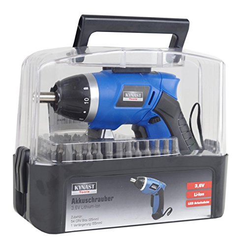 Mini Akkuschrauber schwenkbar 3,6V Li-Ion Akku LED Licht 55teiliger Bitsatz