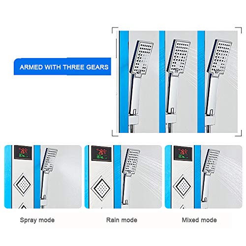 Sistema de Torre de Panel de Ducha Termostático LED con Funciones Múltiples, Pantalla Digital, Ducha Superior, Chorros de Masaje, Tubo de Llena miniatura 7