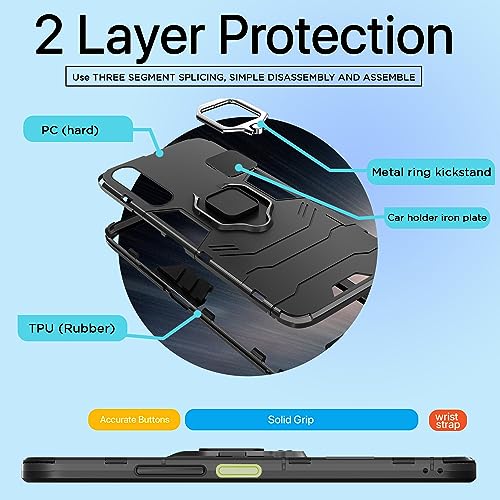 Image of Pikkme Back Cover for Samsung Galaxy A16 5G | 360 Protection Case | Ring Holder Stand D5 Tough Armor Bumper Case (Black)
