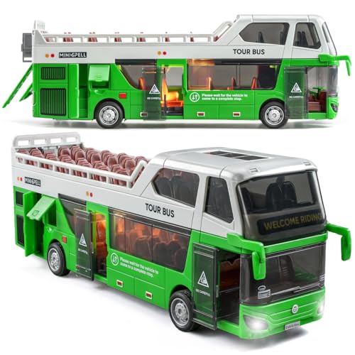 Yewkou Toy City Bus with Lights & Sounds for Boys and Girls, Realstic Double Decker Bus Toy Great Gift for Kids Boys Girls Ages 3 and Up (Green)