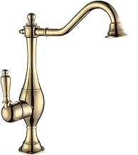 MVSPBKAF Grifo de Lavabo Monomando Giratorio de 360 Grados, Color marrón, con Acabado de latón, para Agua Caliente y fría, sin Plomo ni níquel, Acabado Dorado.