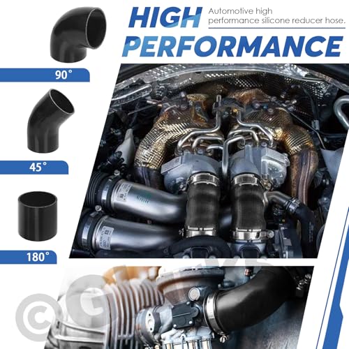 Glarks 7pcs 45 Grad Ellbogen Koppler Silikonschlauch Set beinhaltet 1pcs ID 3in 4-lagige Hochleistungs-Koppler Silikonschlauch 2pcs 3.3-3.7in T-Bolzen Klemme 4pcs M6 Hexenmutter