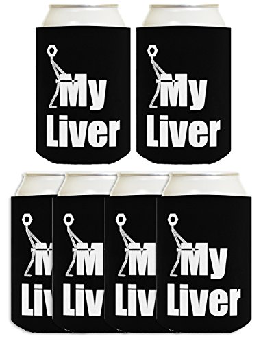 Funny Beer Coolie Screw It Man Screw My Liver Drinking Gag Gift 6 Pack Can Coolie Drink Coolers Coolies Black